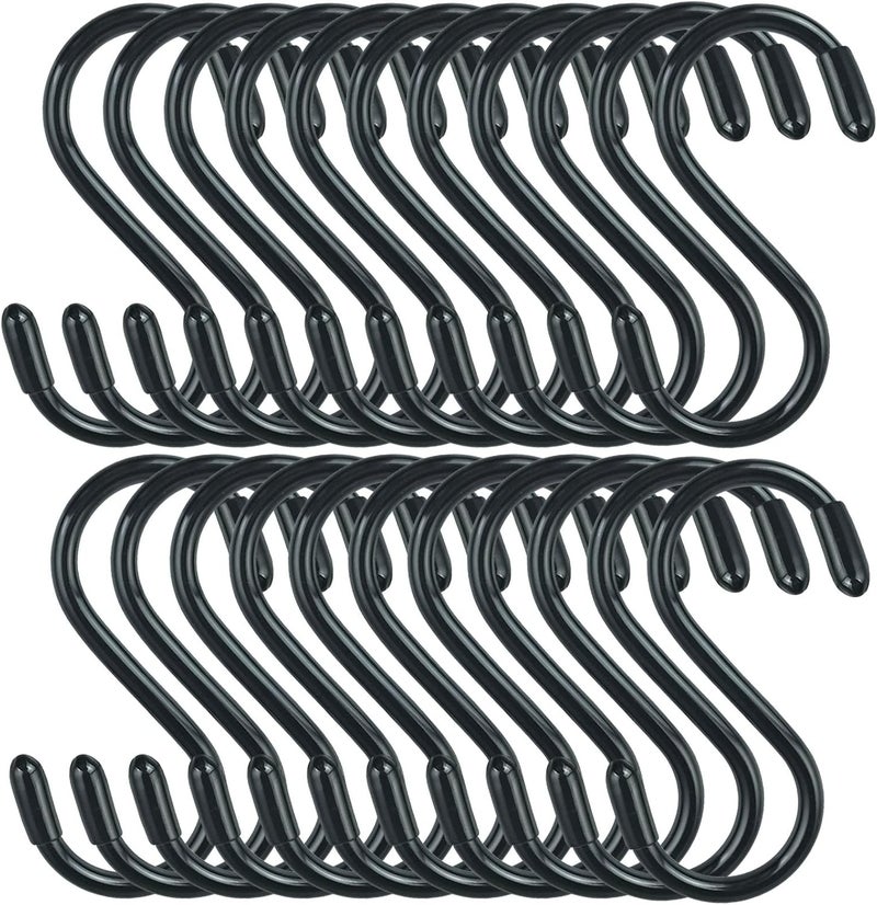 DINGEE 30 Pack Vinyl Coated Heavy Duty S Hooks for Hanging Plants, Clothes, Non Slip Steel Metal Black Rubber Coated Closet S Hooks for Hanging Jeans, Jewelry, Pot, Pan - Image 1